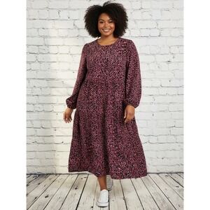 Rae Midi Dress Women Smock Tiered Pink Red Dot Print Size 10 Long Sleeve